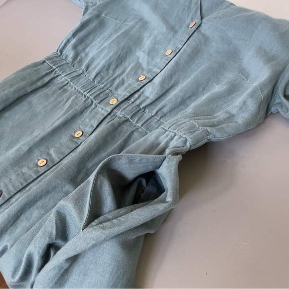 Grae Cove Women’s Small Linen Blend Woven Midi Dress Button Down Peasant Prairie - Picture 13 of 13